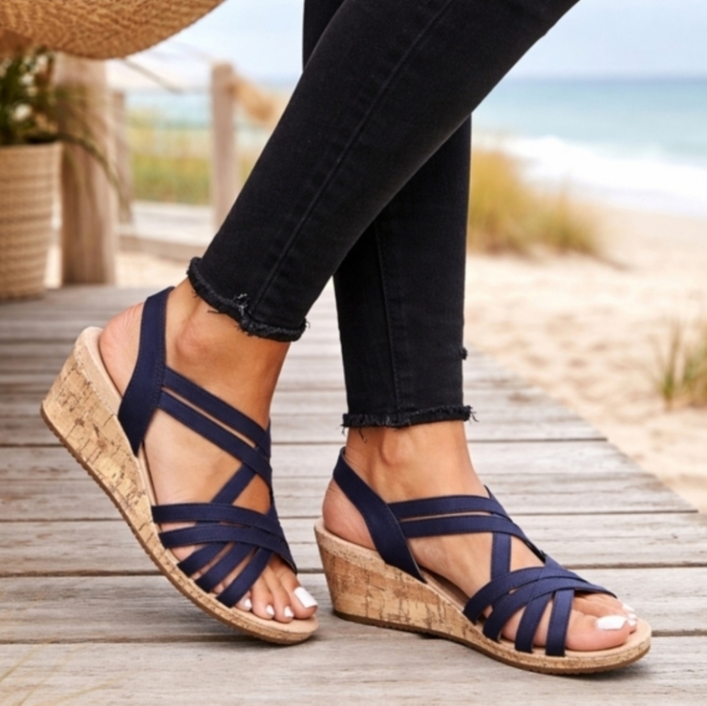 Life Stride NEW Mallory Modern Costal Minimalist Cork Wedge Comfort Sandal 7.5M